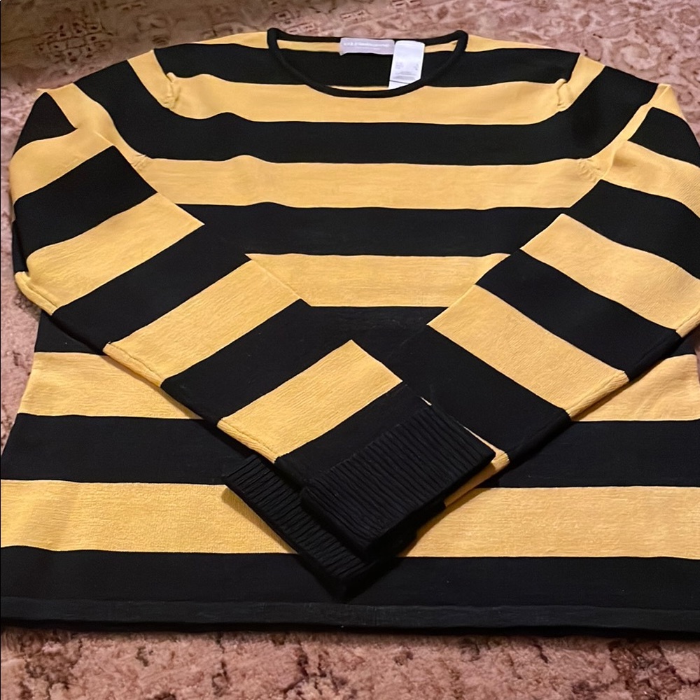 Claiborne Black and Gold Striped Top